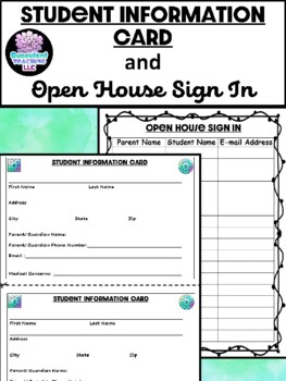 Preview of FREE Student Information Card and Open House Sign In