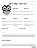 Student Information Card for Back to School