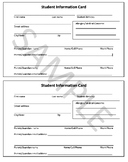 Student Information Card for Teachers
