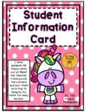 Student Information Contact Card in Unicorn Theme