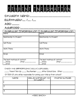 Preview of Student Information/Emergency Contact Form