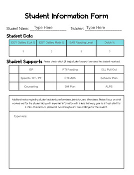 Preview of Student Information Form