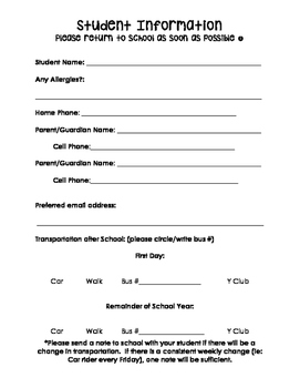 Student Information Form by Miss M in Fifth | TPT