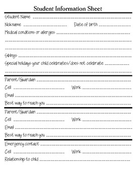 Student Information Form by Middle Math Mom | TPT