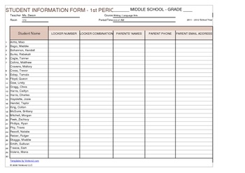 Preview of Student Information Form- Email, Locker, Phone Numbers, & More