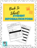 Student Information Form for Back to School and New Students