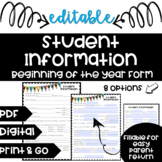 Student Information Parent Form **Editable** Parent Fillab