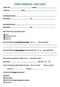 Student Information - Parent Questionnaire by Simply Southern SPEDucator