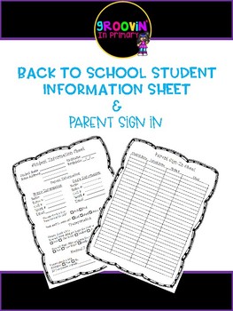 Preview of Back to School Student Information Sheet & Parent Sign In