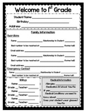 Student Information Sheet 1st Grade (English and Spanish)