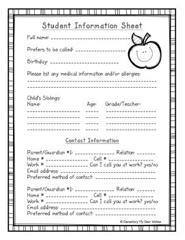 Preview of Student Information Sheet