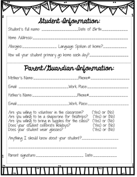 Preview of Student Information Sheet & Parent Communication Log