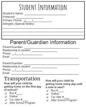 Preview of Student Information Sheet & Parent Communication Log