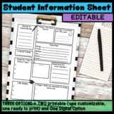 Student Information Sheet (Print, Digital & Editable Options)