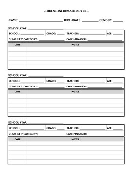 Preview of Student Information Sheet file form