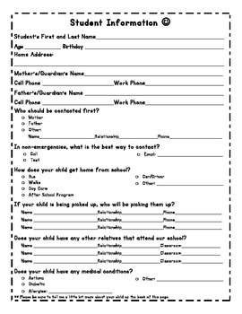 student information and parent contact forms by msfrollo tpt