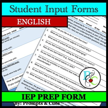 Preview of Student Present Levels & Input/Interview Forms for IEP in ENGLISH