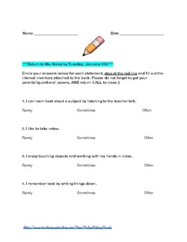 Preview of Student Interest Inventory and Learning Style Questionnaire