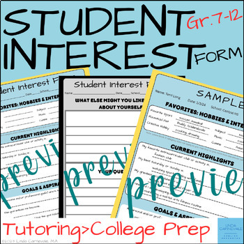 Preview of Student Interest Survey - College and Career, Middle-High School Tutoring Forms