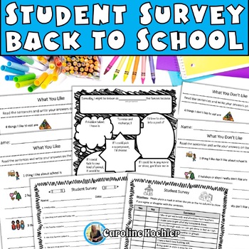 Preview of Student Interest Survey Set Fun Beginning of the School Year Learning Inventory