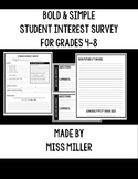 Student Interest Surveys and Writing Prompts 4-7 Bold & Simple