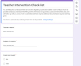 Student Intervention Survey for Teachers