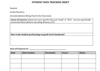 Preview of Student Intervention Tracking Data Sheet
