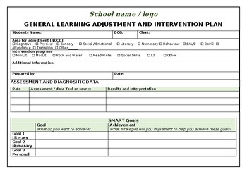 Preview of Student Intervention and Adjustments checklist