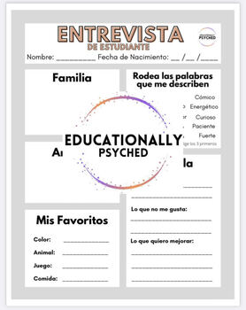 Preview of Student Interview Form- Spanish