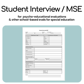 Preview of Student Interview and Mental Status Exam form for Psychological Evaluation