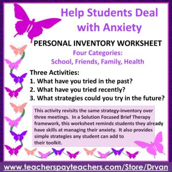 Student Inventory Worksheet for Personal Strategies to Deal with Anxiety
