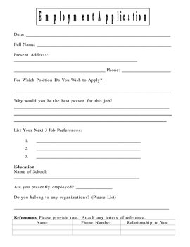 Preview of Student Job Application