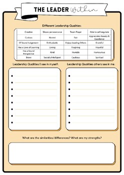 Student Leadership Worksheet by Melbourne Teaching Resources TPT