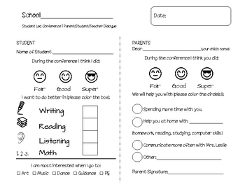 Student Led Conference Form (Elementary) by I Teach First! | TpT