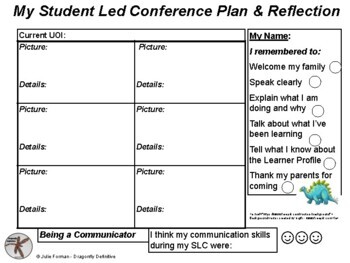 Preview of Student Led Conference Plan & Reflection K-3 - IB PYP - Visual Organiser