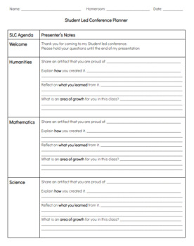 Preview of Student Led Conference Planner, Parent Question Prompts, & SMART Goal Sheet!