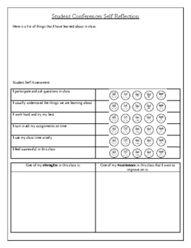 Preview of Student Led Conferences Student Self Reflection