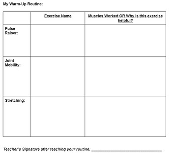 Preview of Student Led Warm-Up Routines Assignment for Physical Education (PE) Class