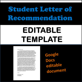 Preview of Student Letter of Recommendation Editable Template | Recommendation Letter