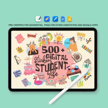Preview of Student Life Sticker Pack, 500+ png Digital Planner Stickers