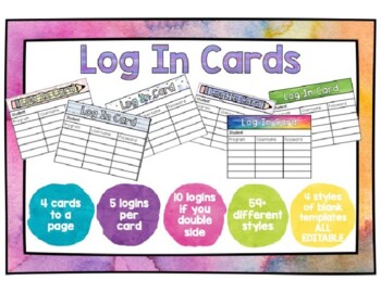 Preview of Student Log In Cards for Distance Learning & the Classroom
