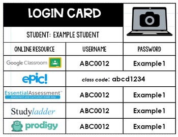 Preview of Student Log In Devices Card