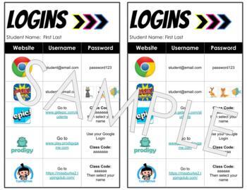 Preview of Student Login Card