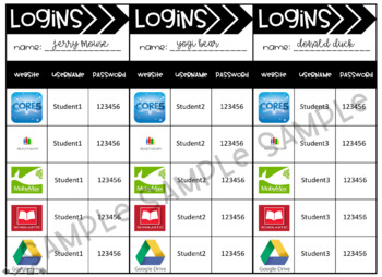 Preview of Student Login Cards