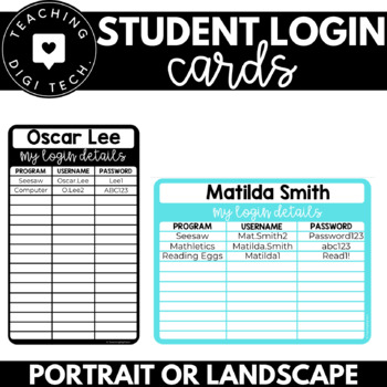 Student Login Cards EDITABLE - Username and Password Slips | TPT