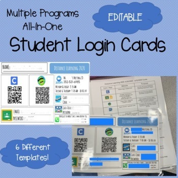 Preview of Student Login Cards (completely editable) Multiple Programs / Apps 