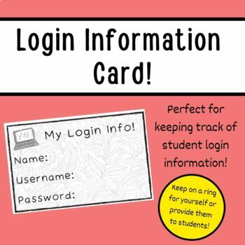 Preview of Student Login Information Card