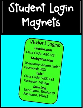 Student Login Magnets | EDITABLE FREEBIE by Grade Swag TPT