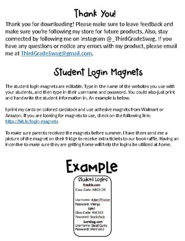 Student Login Magnets | EDITABLE FREEBIE by Grade Swag TPT