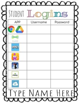 Preview of Student Login Sheet